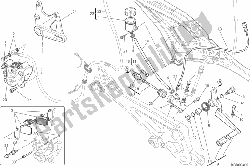 All parts for the Rear Brake System of the Ducati Monster 795 ABS Corse Stripe CHN-Thailand 2014